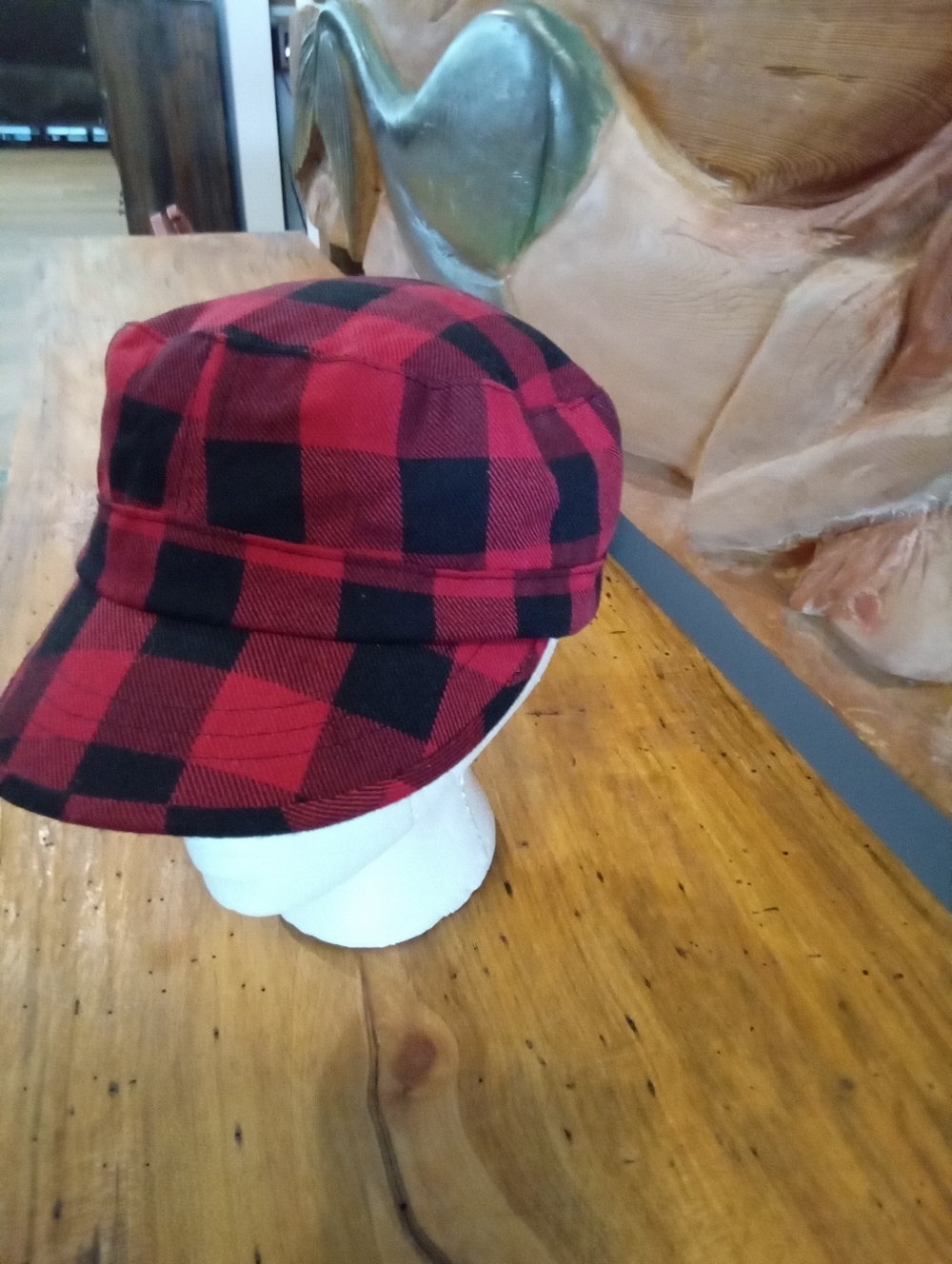 Red and Black Buffalo Plaid Cadet Cap